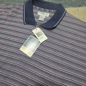 Vintage Penguin Sport Men’s XXL Striped Polo Shirt Blue Short Sleeve NWT